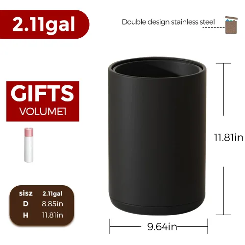 Miniatura 5 de Cubo de basura pequeño de 8 litros/2.1 galones, moderno bote de basura de metal negro, cubo de basura grande abierto con doble barril para NEGRO-8L