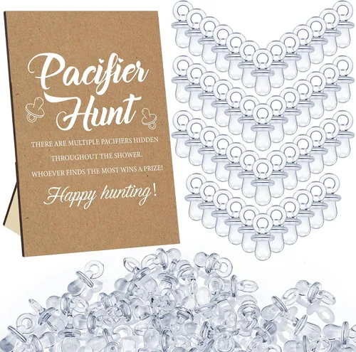 Miniatura 28 de Thyle Juego de 51 piezas de chupete de caza para baby shower, incluye signo de caza y 50 chupetes acrílicos para decoración de juegos de baby Rosa