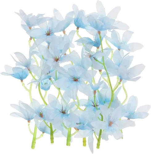 PATIKIL Flor de orquídea artificial de 7 pulgadas, 12 velas flotantes de simulación de florero cilíndrico para decoración del hogar, boda, color azul