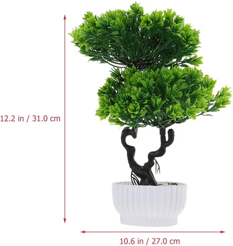 Miniatura 7 de Happyyami 2 piezas de árbol bonsái artificial en maceta, pino japonés sintético, plantas falsas en maceta para el hogar, oficina, escaparate