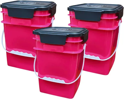 Miniatura 6 de House Naturals Cubo cuadrado de grado alimenticio de 4 galones con asas de plástico y tapa (paquete de 3) contenedores fabricados en Estados Unidos