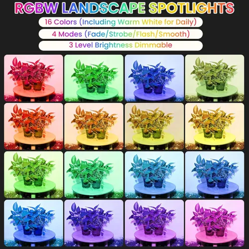 Miniatura 5 de RGBW - Foco multicolor para exteriores: 16 luces de paisaje que cambian de color con control remoto de 120 V enchufable, luz LED impermeable