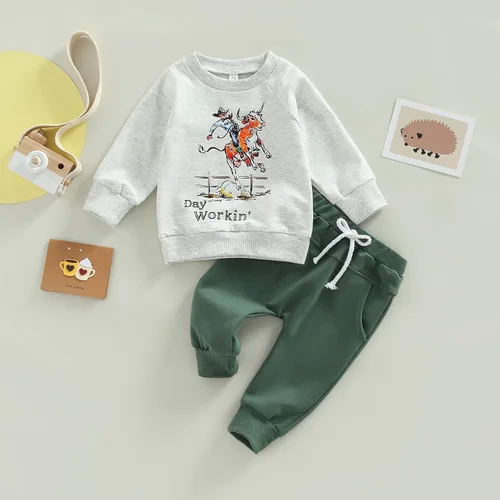 Miniatura 2 de Conjunto de ropa de 2 piezas para bebé y niño pequeño con estampado de vaca