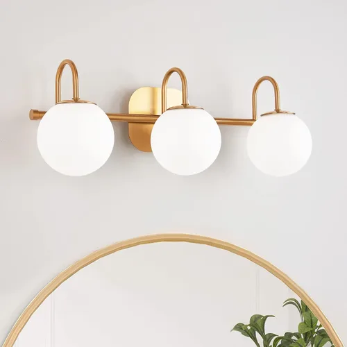 Miniatura 9 de Moderna lámpara negra para tocador de baño, accesorios de iluminación de 3 luces, marco y pantalla de globo de vidrio blanco leche, aplique de pared