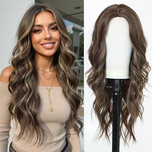 Miniatura 30 de Esmee Pelucas largas de color castaño rojizo ombré para mujer, peluca de cabello sintético ondulado y rizado natural para uso diario, fiestas