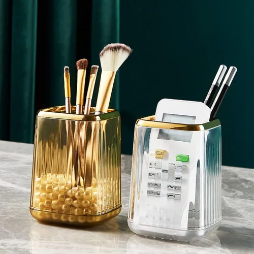 Miniatura 5 de Organizador portavasos para brochas de maquillaje para tocador, acrílico transparente, contenedor de almacenamiento para brochas de maquillaje con 3