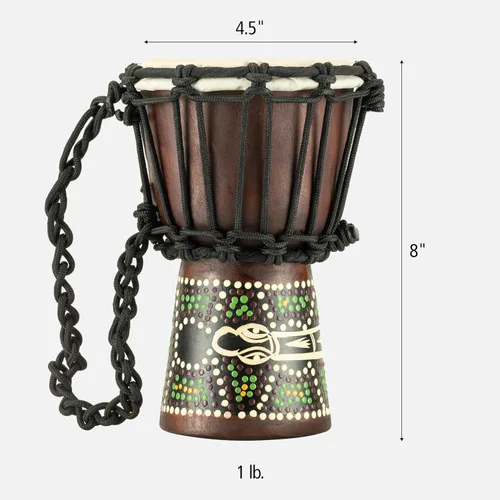 Miniatura 6 de Mini tambor de mano Djembe para decoración de habitaciones - NO HECHO EN CHINA - Madera de caoba pintada a mano, 2 años de garantía Serpent