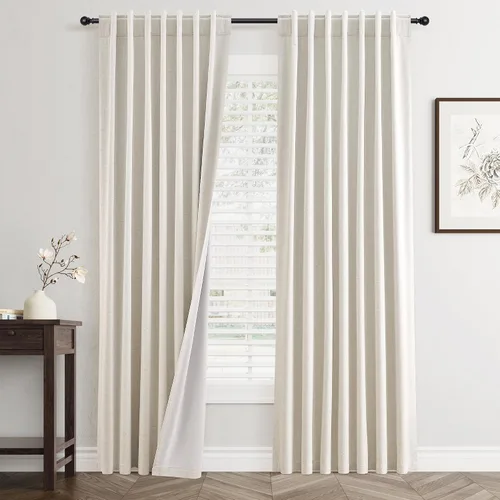 Miniatura 12 de Cortinas Opacas de Lino Beige Blanco de 84 Pulgadas de Largo, Juego de 2 Paneles para Sala de Estar y Dormitorio, Térmicas con Reducción de Ruido
