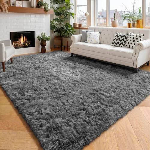 Miniatura 10 de Alfombras moradas para dormitorio de niñas, alfombra de 5 x 8 pies, alfombra peluda esponjosa para sala de estar, alfombras peludas gruesas