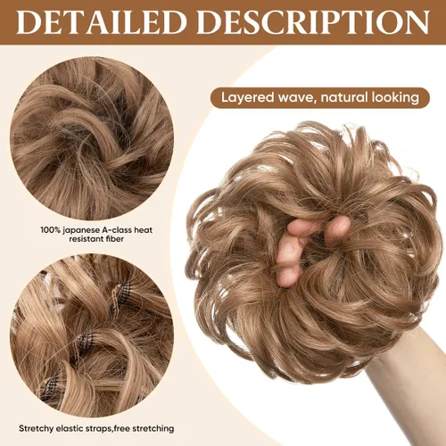 Miniatura 4 de CJL HAIR Extensiones de cabello sintético de moño desordenado, ondulado, rizado, grueso, para coleta, para mujer (rubio blanco)