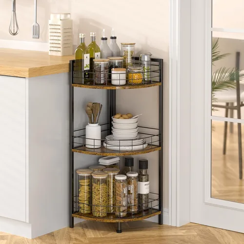 Miniatura 3 de DAOUTIME Estante de pie para baño, soporte de esquina de 3 niveles, estantes independientes, soporte de esquina curvado triangular para espacio Negro