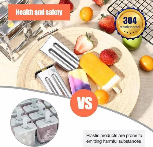 Miniatura 2 de Moldes de paletas de acero inoxidable, juego de 6 moldes para hacer helados, moldes de paletas caseras reutilizables de metal con palos y bolsas