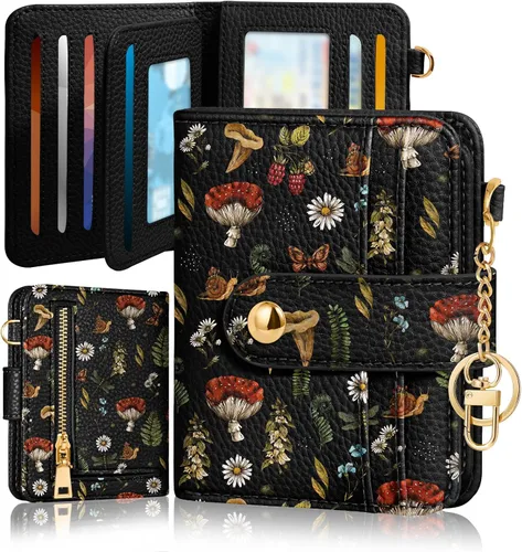 Miniatura 12 de Bistup Cartera para Mujeres Pequeña y Bonita Cartera de Tarjetas de Cuero Genuino RFID con Llavero para Damas Adolescentes Niñas Plegable