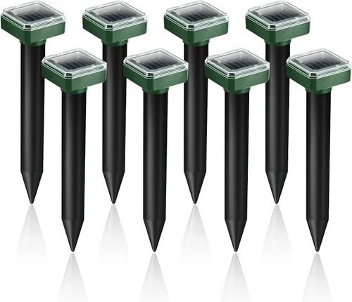Repelente de topos con energía solar, impermeable, ultrasónico, estaca disuasoria, pinchos sónicos para deshacerse para ardilla, ardilla, marmota,