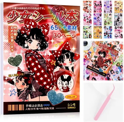 Miniatura 28 de Tmtains 45 hojas de calcomanías japonesas para álbumes de recortes, suministros de diario basura Heisei, más de 800 piezas de calcomanías coreanas