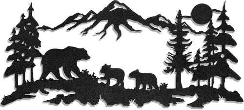 Moxweyeni Arte de pared de oso de metal, bosque de oso de montaña, decoración rústica de caza de animales para decoración de pared de dormitorio,
