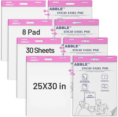 Almohadilla de caballete súper pegajosa, 25 x 30 pulgadas, 30 hojas/bloc, 8 blocs por paquete (pink), papel autoadhesivo grande para pizarras Rosa