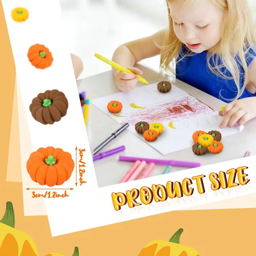 Miniatura 2 de Borradores de calabaza a granel, mini borradores de otoño, novedosos lápices de fiesta, borrador de cemento de goma 3D, Halloween, otoño, Acción