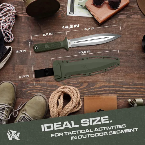 Miniatura 6 de ODENWOLF W-SowCatcher Cuchillo de hoja fija con funda – Cuchillo de caza grande hecho de acero D2 – Cuchillo de doble filo de hoja fija grande
