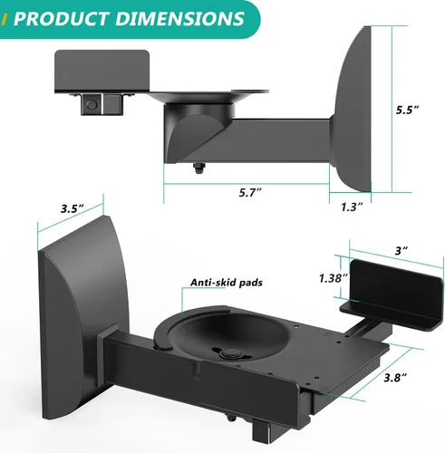 Miniatura 4 de WALI Soportes de pared para altavoces, soporte de montaje de estantería con sujeción lateral doble para altavoces de sonido envolvente grandes