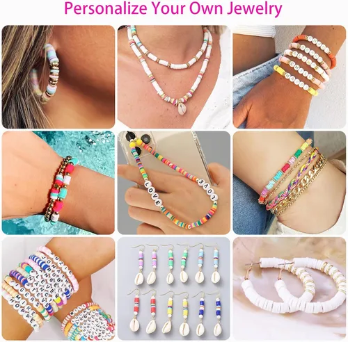 Miniatura 11 de Kit de 20,000 piezas de cuentas de arcilla para hacer pulseras, 120 colores, 6 cajas de cuentas de polímero espaciador Heishi y kit de joyería