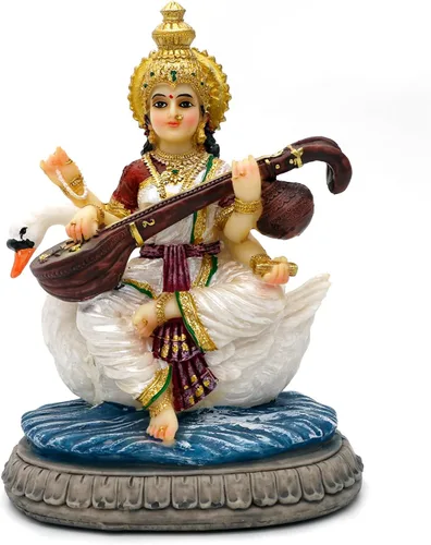 alikiki Estatua de Saraswati de 5.5 pulgadas de alto Saraswati Puja Diwali Regalos Pooja Vasant Panchami Casa Oficina Templo Mandir Altar Yoga