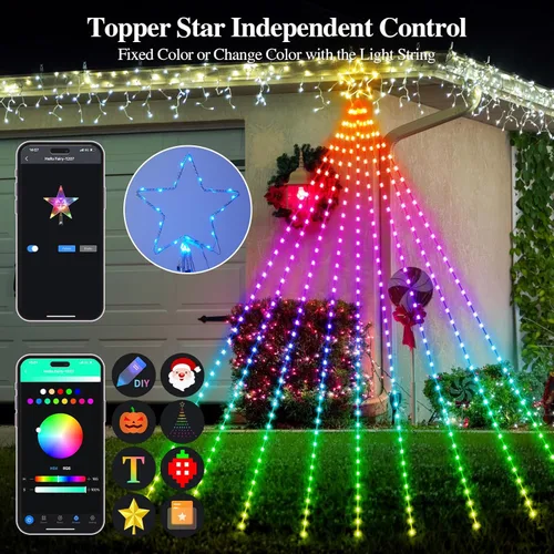 Miniatura 4 de FANCILLUMA Luces de Cadena de Estrella de 16.4 pies para Decoraciones de Navidad al Aire Libre, Control Remoto de Aplicación Inteligente RGB que