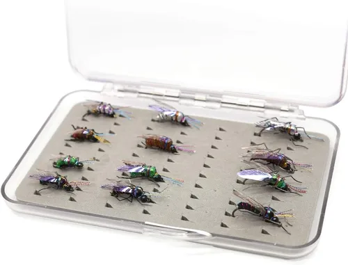 Miniatura 6 de YZD Moscas de pesca con moscas realistas secas y húmedas, ninfa, trucha, kits de señuelos para atar a mano, 12/26/48 piezas.. Kit 4-Cicada 12pcs