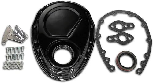Cobra-Tek para 55-95 Chevy SB 283 305 327 350 400 Juego de cubierta de cadena de distribución con lengüeta de sincronización (Negro)