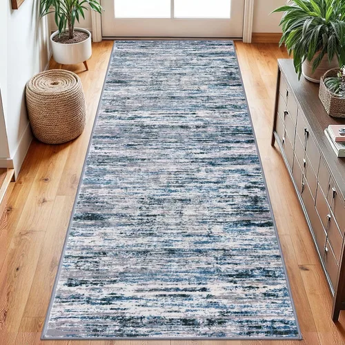 Miniatura 101 de Lansny Alfombra moderna abstracta de 2 x 5 pies, color negro, gris, blanco, lavable, alfombra de entrada para cocina, alfombra antideslizante suave