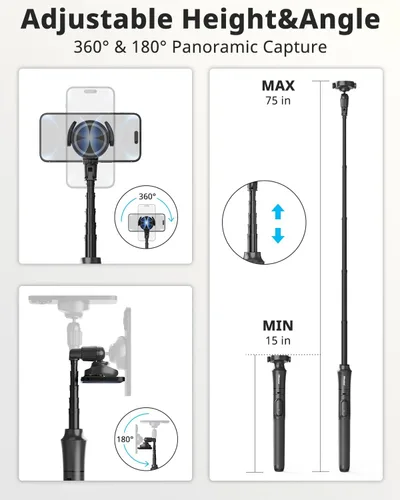 Miniatura 4 de UBeesize Trípode magnético de 72 pulgadas para iPhone con control remoto, soporte extensible para teléfono celular, compatible con MagSafe, trípode