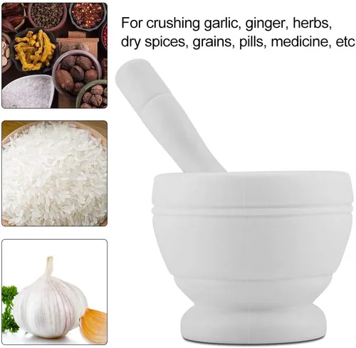 Miniatura 4 de PP Material Molienda Tazón, Mortero y Maja Set, Molinillo de ajo de plástico manual para el hogar, uso en la cocina (blanco)