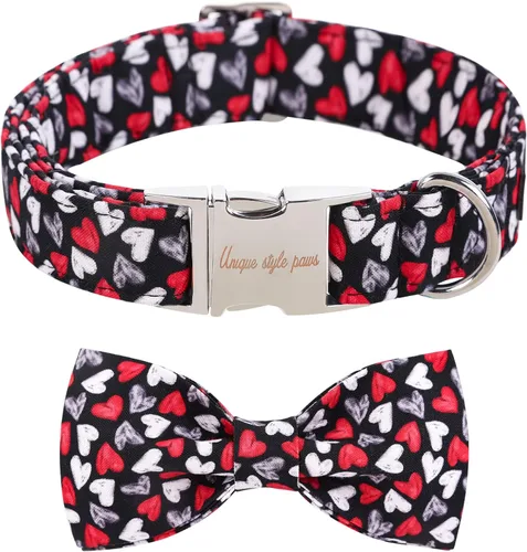 Unique style paws Collar de perro para el día de San Valentín con pajarita, collar de cachorro de corazón negro y rojo, el mejor regalo de estilo
