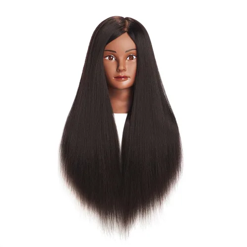 Miniatura 4 de Cabeza de maniquí 26-28" Cabeza de maniqui de fibra sintética Yaki para peluquería, modelo de entrenamiento de cosmetología, cabeza de muñeca