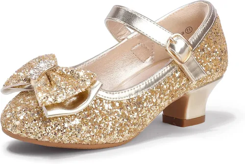 Miniatura 120 de PANDANINJIA Vestido de jada para niñas y niños pequeños, zapatos de princesa Mary Jane con tacones con lazo para fiesta, boda, boda