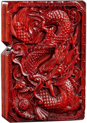 Miniatura 36 de Caja de carcasa de madera natural tallada en palisandro Huanghuali para módulo Zippo (Zodíaco Caballo)