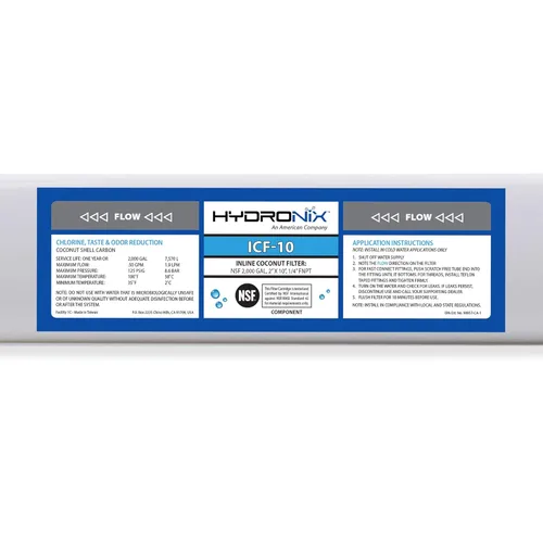 Miniatura 5 de Hydronix ICF-10 RO Filtro de ósmosis inversa de post-pulido, filtro de agua de coco GAC en línea para refrigerador y hielo, 2000 gal, 1/4" NPT