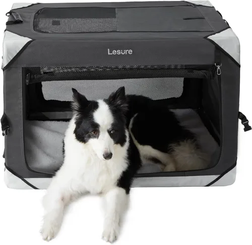 Miniatura 13 de Lesure Jaula Plegable para Perros - Perrera de Viaje Portátil para Perros Grandes, Jaula para Mascotas de 4 Puertas con Ventanas de Malla
