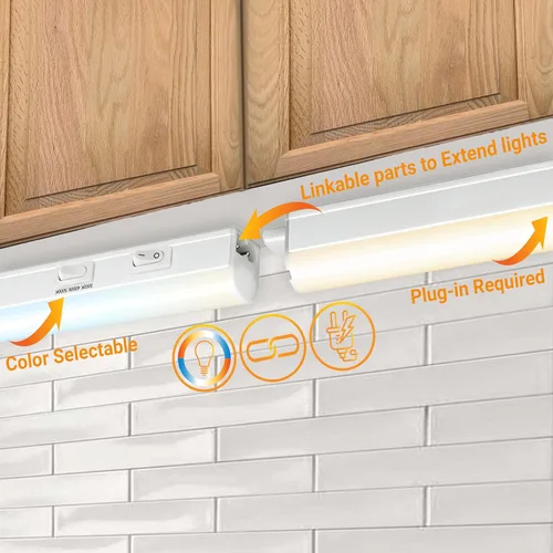 Miniatura 5 de Sunlite Iluminación LED para debajo del gabinete, enchufe de 12 pulgadas enlazables debajo de la encimera para cocina, 16 vatios, 120 voltios, 1600