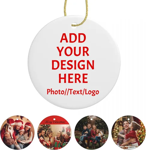 Miniatura 10 de Adorno de Navidad personalizado, añade tu imagen/foto/texto, adorno colgante de cerámica de Navidad, decoración del árbol de Navidad, colgante