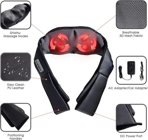 Miniatura 4 de Giantex Shiatsu Masajeador de cuello y espalda con calor, almohada eléctrica de masaje 3D para cuello, espalda, hombros, pies, pies, alivio