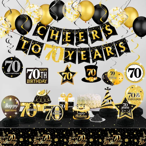 Zonon Decoraciones de mesa para fiesta de cumpleaños número 70 para hombres y mujeres, 35 piezas de regalo a 70 años, mantel de pancarta de globos