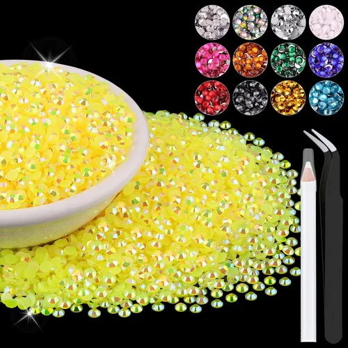 Miniatura 108 de 12000 diamantes de imitación de resina de 0.079 pulgadas a granel para manualidades (transparente), cristales deslumbrantes con parte trasera plana