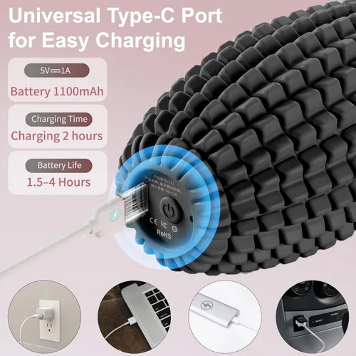 Miniatura 7 de Bola de masaje vibratoria para relajación de cuerpo completo, bola masajeadora de punto de gatillo de silicona para espalda, cuello, pies, Negro