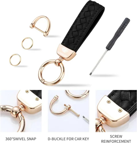 Miniatura 5 de Hamdecro Llavero de cuero genuino para automóvil, llaves de oveja tejidas a mano para mujeres, soporte universal para llavero con rotación de 360