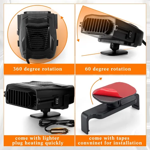 Miniatura 5 de Baquler 2 Piezas 12 V 150 W Calentador de Coche Ventilador Invierno Desempañador y Descongelador de Parabrisas Calentadores de Asiento 2 en 1