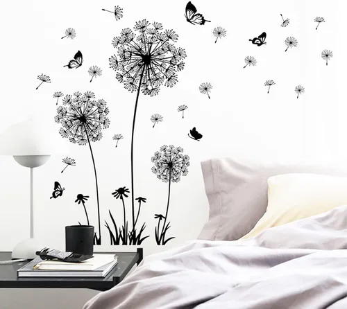 Miniatura 7 de Calcomanías creativas de pared de flor de diente de león, mariposa voladora, decoración del hogar para sala de estar, dormitorio, decoración