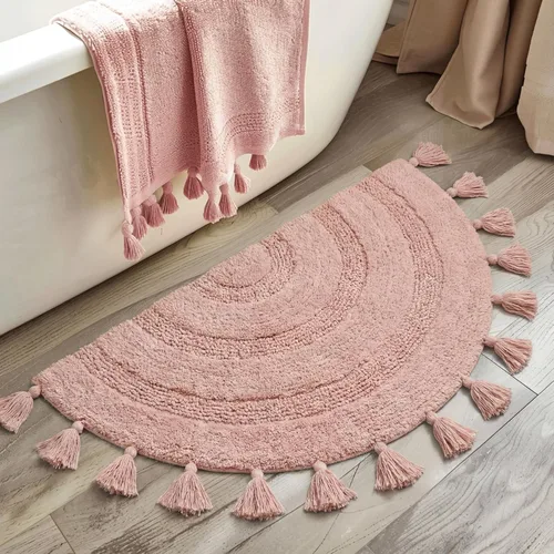 Miniatura 12 de Alfombra de medio círculo con borlas para decoración bohemia de dormitorio, extra suave, 100% algodón, tejida a mano, antideslizante, absorbente