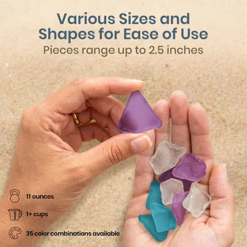 Miniatura 4 de Vidrio de mar para manualidades, 11 onzas, morado, azul caribeño y blanco, decoración de vidrio de mar pulido, vidrio de mar para manualidades