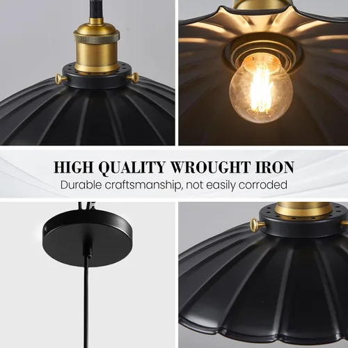 Miniatura 6 de Lámpara colgante negra, lámpara colgante retro de 9.8 pulgadas para dormitorio, luces colgantes brillantes de cocina, sala de estar, 6.5 pies